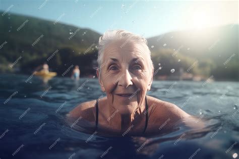 Premium Ai Image Mature Aged Woman Swimming In Lake Elderly Lady In