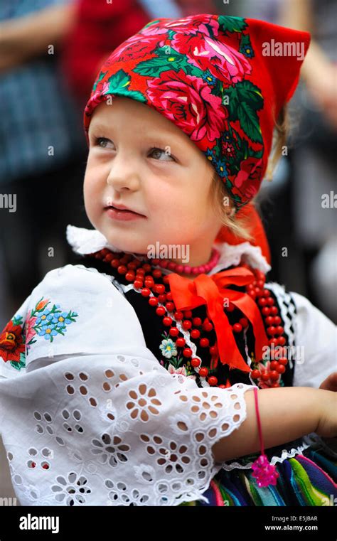 A Young Polish Girl Wearing Traditional Lowicz National Costume Corpus Christi Procession