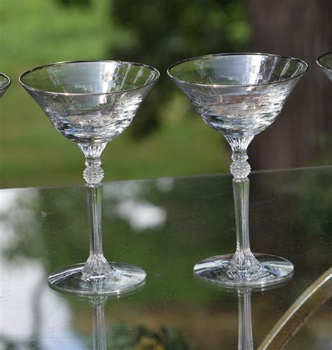 Vintage Silver Rim Cocktail Martini Glasses Set Of 4 Tall Vintage Platinum Rimmed Martini