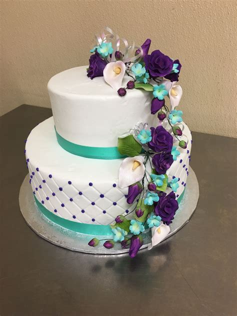 Buttercream Teal And Purple Wedding Cake By Laurie Grissom Teal Wedding