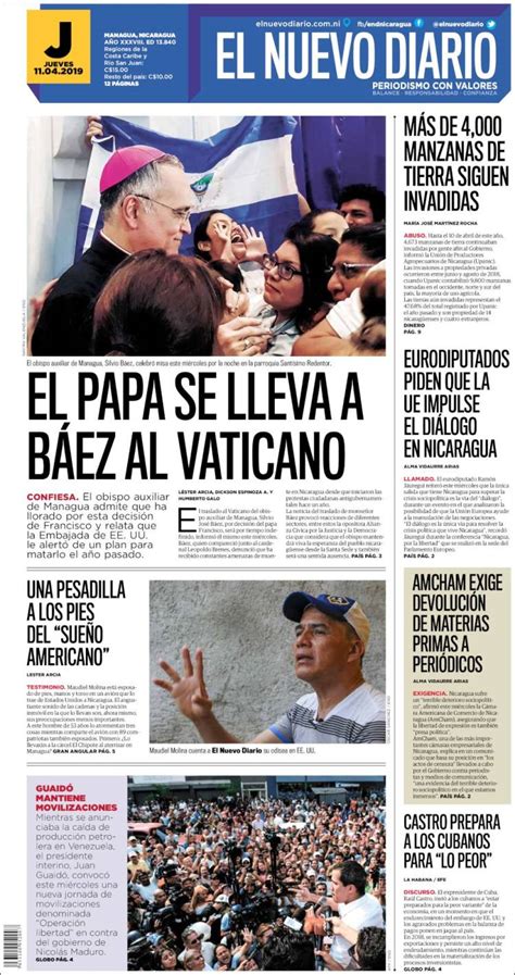 Portada Jueves 11 De Abril El Nuevo Diario Nicaragua Alnavío