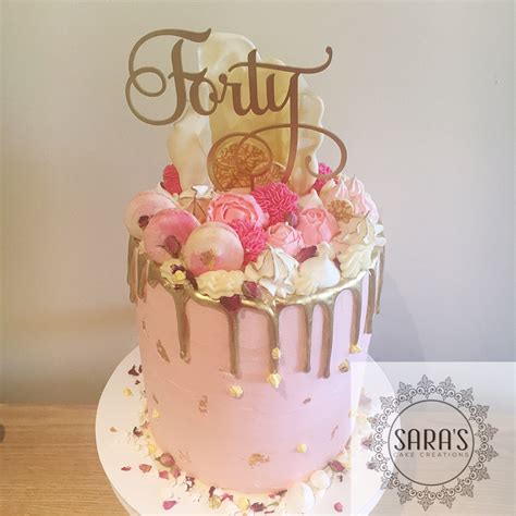 40th Birthday cake in rose gold and blush pink. With 24k gold leaf det