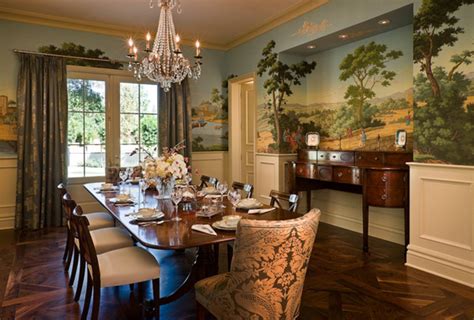 Light stains or colors like white, cream and beige are common choices for colonial cabinets, complementing an overall design that's often simple, unadorned and functional. 20 Conventional Dining Rooms with Wallpaper Murals | Home ...