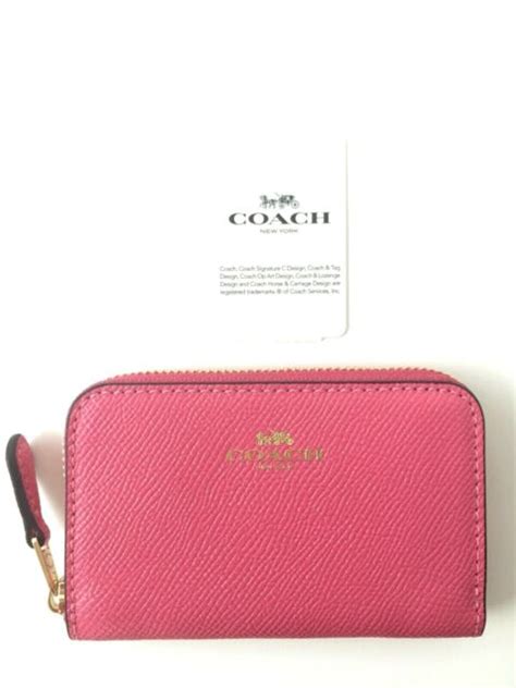 Coach F27569 Leather Zip Around Coin Case Card Wallet Pink Ruby For