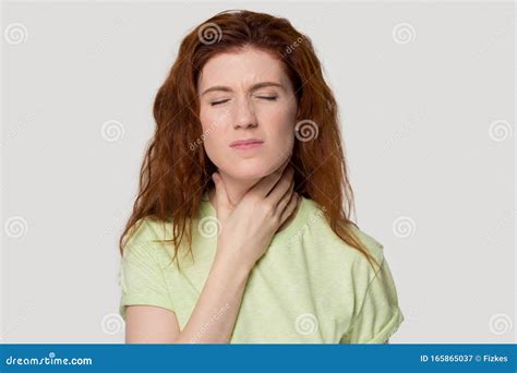 Unhealthy Woman Suffering From Painful Feelings In Throat Stock Image Image Of Glands Facial