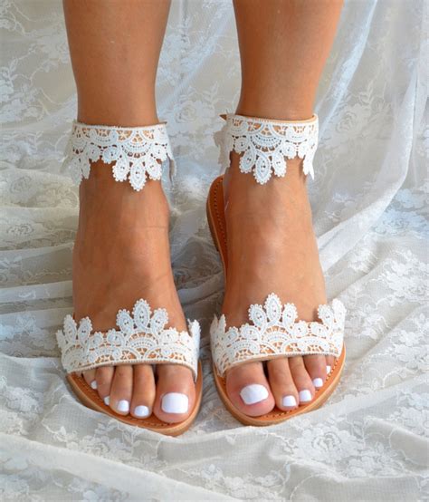 White Lace Sandals Bridal Sandals Handmade To Order Wedding Etsy