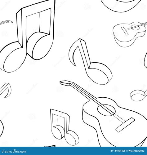 Vector Seamless Pattern Graphic Illustration Of Guitar Music Notes