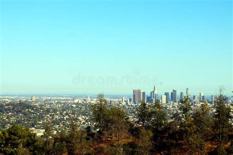 Panorama View Of Downtown Skyscrapers In Los Angeles From Above Stock