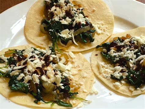 Baby Swiss Chard Spinach And Kale Tacos With Caramelized Onion Crushed