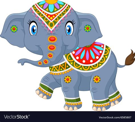 Cartoon Elephant With Indian Classic Traditional Vector Image