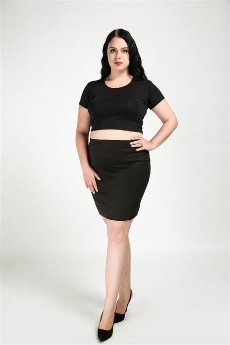 Womens Sexy Strehcy Waist Plus Size Pencil Skirt Black Knee Length