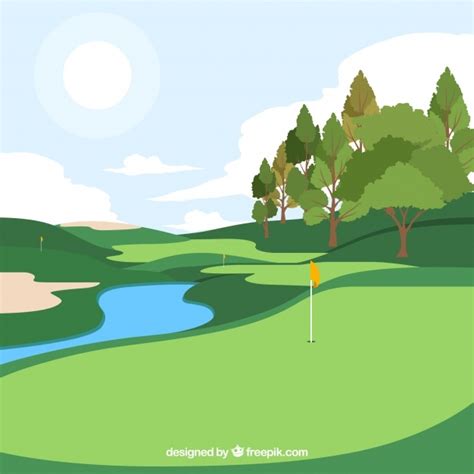 Free Vector Golf Course Background In Flat Style