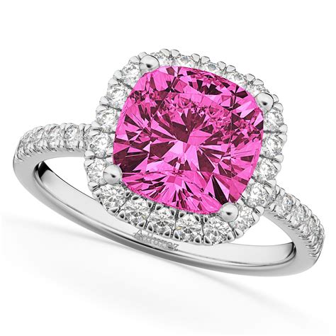 Pink engagement rings put a fun and inviting spin on the classic white diamond engagement ring. Cushion Cut Halo Pink Tourmaline & Diamond Engagement Ring 14k White Gold 3.11ct - AD4392