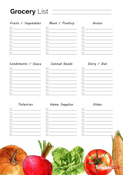 Printable Checklist Grocery List Template Printable Free Templates