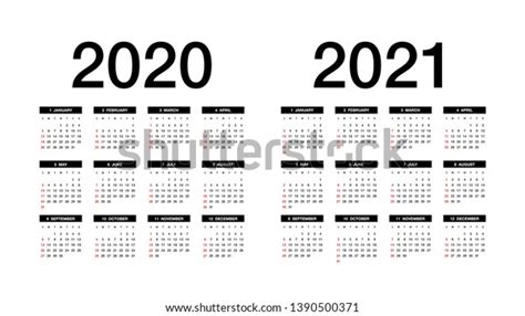 Simple Calendar Layout 2020 2021 Years Stock Vector Royalty Free