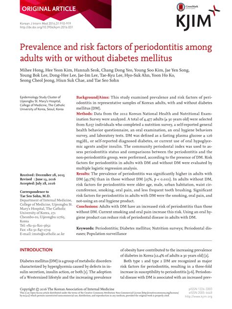 Pdf Prevalence And Risk Factors Of Periodontitis Among Adults With Or Without Diabetes Mellitus