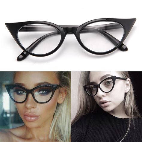 Womens Black Hot Fashion Clear Lense Nerd Geek Glasses Retro Cat Eye