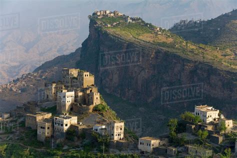 Yemen Al Mahwit Province Al Karn Mountain Village Elevated View