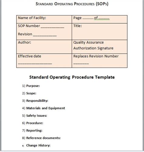 Standard Operating Procedure Template Word Business Form