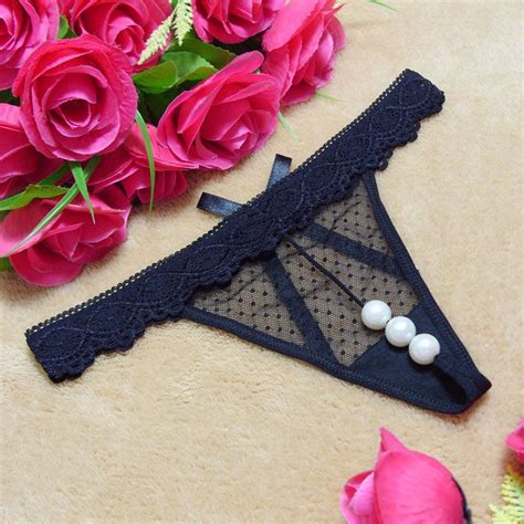 Sexy Bowknot Pearl Thongs Women Open Crotch Sexy G String Beads Panties