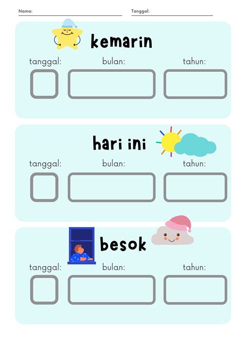 Worksheet Lembar Latihan Mengenal Konsep Hari Ini Kemarin Dan Besok