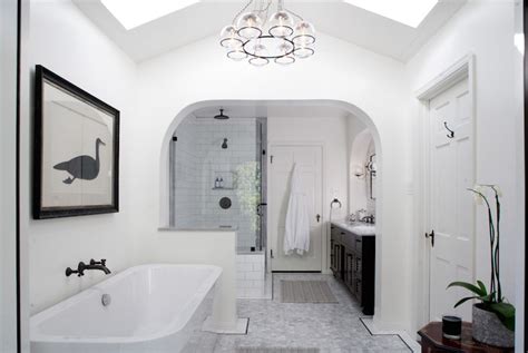 This can be a great source of more natural light and the appeal of a row of skylights. Vaulted Ceiling with Skylights - Transitional - bathroom ...