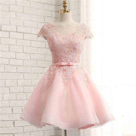 Cap Sleeve Homecoming Dress Pink Homecoming Dress Lace Homecoming