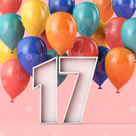 Happy 17th Birthday Background With Colourful Balloons 3d Rendering