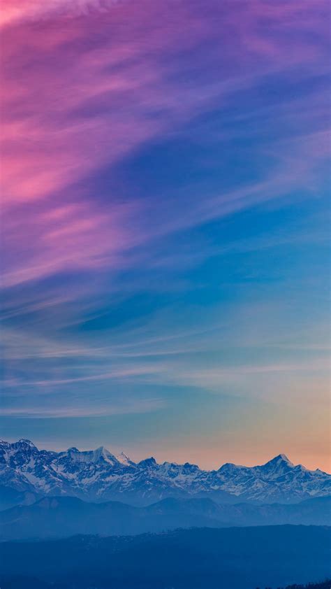 Download Wallpaper 1350x2400 Mountains Fog Sunset Clouds Landscape