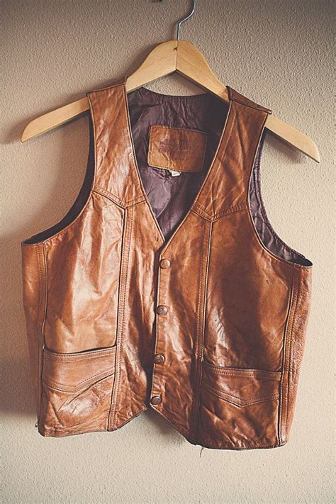 70s Leather Vest Tan Brown Mens Size 38 Bohemian Boho