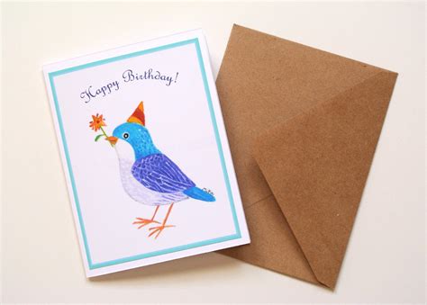 Blue Bird Happy Birthday Card Cute Bluebird Of Happiness Etsy