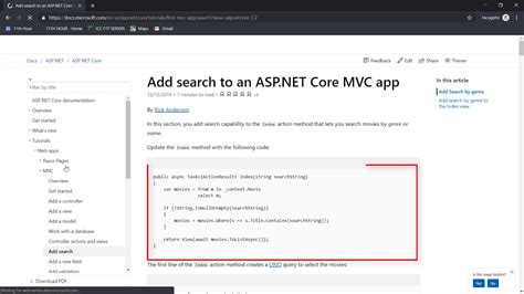 Asp Net Core Mvc Tutorial Add Model Class Add Controller Add Search Box Add New