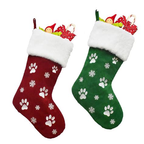 2pcs Christmas Stockings 18 Inches Faux Furry Fur Plush Cuff White Snowflake Large Xmas