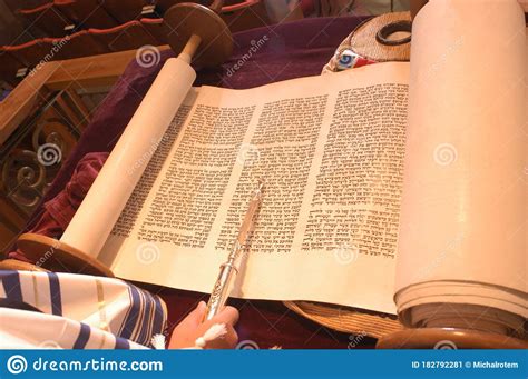 Torah Hand Of Boy Reading The Jewish Torah At Bar Mitzvah Reading