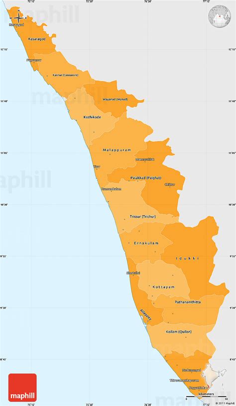 Political Map Of Kerala Political Shades Map Of Kerala Satellite