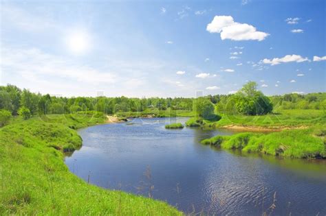 Beautiful Summer Landscape River And Meadow Stock Photo Colourbox