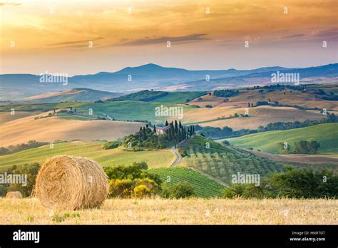 Tuscany Val Dorcia Rolling Hills And Landscape Italy Stock Photo