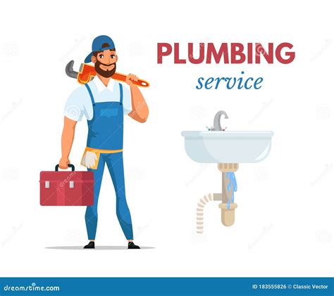 Plumbing Service Advertising Banner In Flat Design Cartoon Repairman