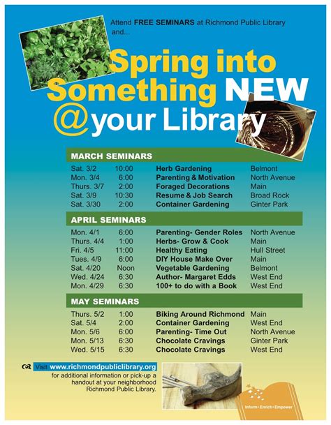 Richmond Public Library Staff Picks Spring Programs For Adults