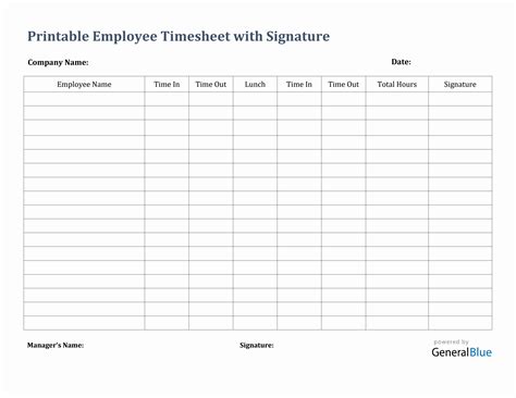 Printable Employee Timesheet With Signature In Pdf