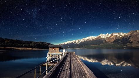 3840x2160 3840x2160 Stars Blue Landscape Reflection Lake Mountain