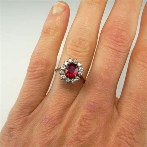 Vivid Red Natural Ruby Ring Ruby Diamond Ring 18k White Gold Unique