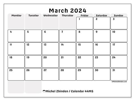 Calendar March 2024 44ms Michel Zbinden Sg