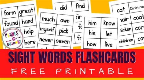 Sight Words Flash Cards Pdf Planes And Balloons