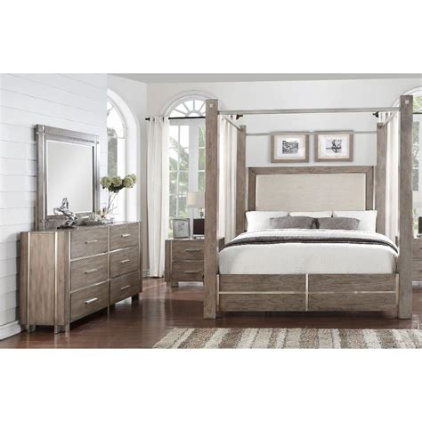 Rating best sellers suggested price: Gray & Silver Contemporary 7 Piece King Canopy Bedroom Set ...