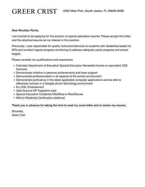 Special Education Teacher Cover Letter Velvet Jobs