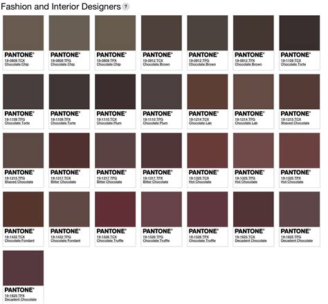 Pantone Color Chart For Brown Shades