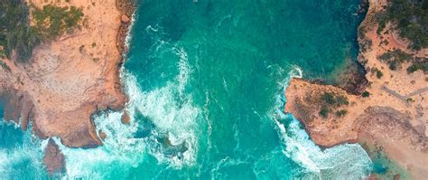 Download Wallpaper 2560x1080 Ocean Aerial View Surf Coast Australia