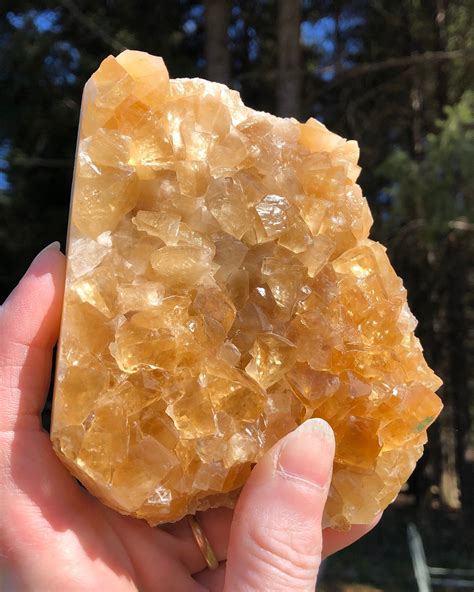 656g Golden Yellow Cubic Fluorescent Calcite Crystal Cluster Mineral