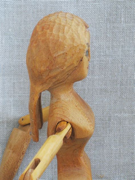 Vintage Female Doll Hand Carved Wooden Folk Art Jointed Articulated